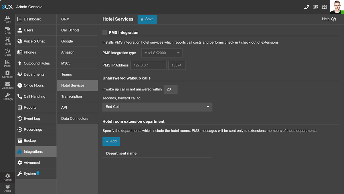 3CX hotel integration